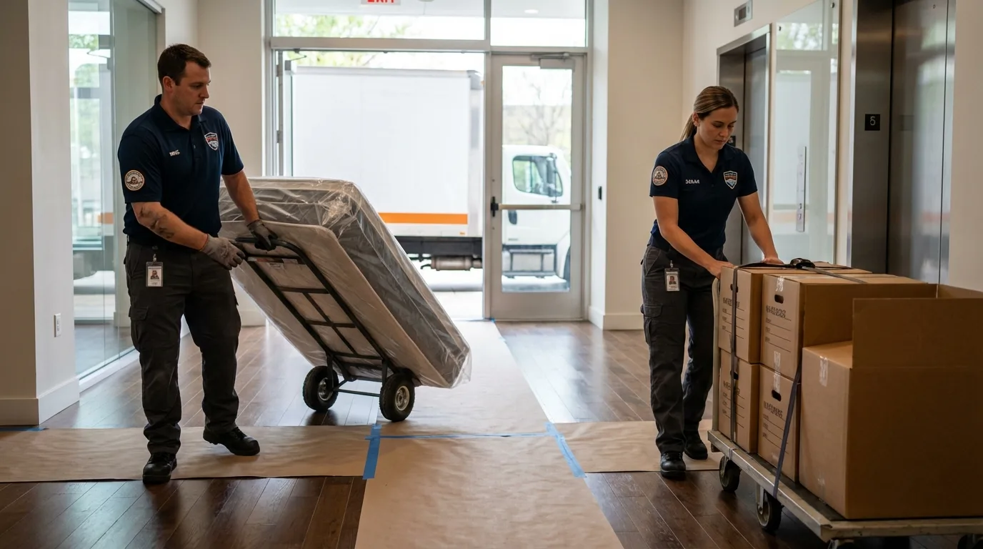 Professional apartment movers loading elevator in Egg Harbor City, NJ